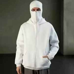 Sweat-shirt à capuche zippé intégral en polaire vert pour homme, coupe oversize, style streetwear, avec poches, 100 % coton uni - Product Image 6