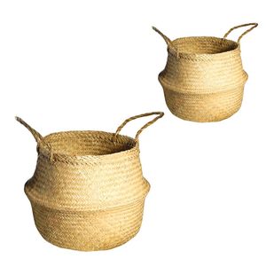Decorative Handmade SEAGRASS BELLY <b>BASKETS</b> for Plant Pot Cover and Decor, Foldable Storage and Laundry <b>Basket</b> - Product Image 1