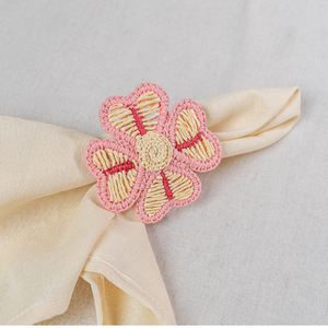 Anneau de serviette en fil de papier à quatre pétales JNC artisanal de qualité supérieure, décoration de table de mariage bohème écologique - Product Image 1
