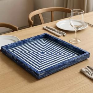 Bandeja Feng Shui de Lujo Hecha a Mano con Incrustaciones de Hueso Ecológicas, Diseño Decorativo Elegante, Calidad Premium para Servir en el Hogar y la Cocina - Product Image 1