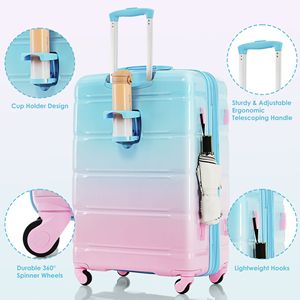 Set di portabagagli USB da 20 pollici con supporto per portabicchieri certificata compagnia aerea azzurra con ruote Spinner a guscio rigido ABS + PC - Product Image 3