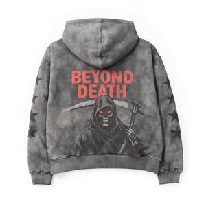 Sudadera con capucha y cremallera personalizada DTG, de algodón French Terry, con estampado gráfico completo, de peso pesado, unisex, para invierno, con efecto lavado a la piedra. - Product Image 6