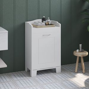 Mobiletto portaoggetti moderno bianco da 31 pollici, autoportante, con cesto per biancheria ribaltabile, in legno e tessuto, per vestiti - Product Image 2