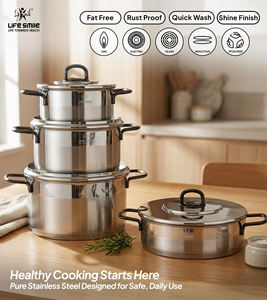 Ensemble de casseroles de luxe en acier inoxydable 18/10, 8 pièces, avec couvercles en acier inoxydable, poignées en acier noir et base compatible induction - Product Image 5