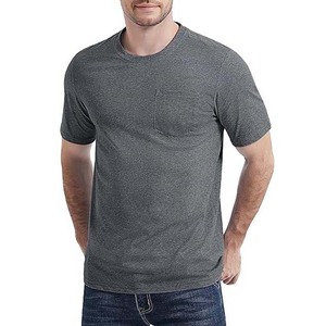 T-shirts à poches pour hommes, col rond, manches courtes, coton léger, doux, coupe décontractée, couleur gris, été - Product Image 1