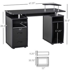 Scrivania da Gaming/PC per Ufficio dal Design Moderno e Semplice con Libreria Estensibile per Home Office (MDF Nero e Metallo) - Product Image 3