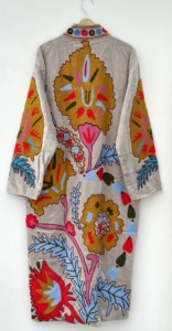 <b>Women</b> Embroidered <b>Velvet</b> Quilted Long <b>Jacket</b> Handmade Boho Floral Ethnic Open Front Regular Breathable Eco-Friendly Cotton - Product Image 5