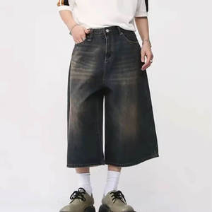 New Fashion <b>Men</b> Winter <b>Stretch</b> Casual Short Denim Shorts Blue Black Vintage 100% Cotton Quick Dry Rhinestone Mid Waist Straight - Product Image 3