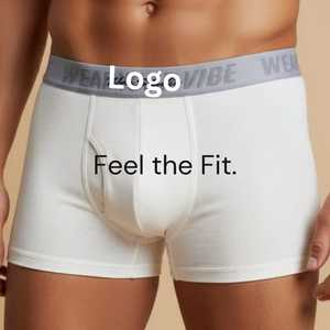 Calzoncillos bóxer de algodón transpirable sin costuras con textura acanalada suave para hombre, estilo trunk, con logotipo personalizado y cintura elástica - Product Image 3