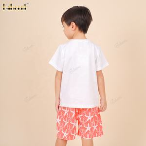 Ensemble bébé garçon Babeeni Smocked Starfish menthe et corail 100% coton certifié OEKO-TEX ignifuge Vêtements en gros ODM OEM - BB2069 - Product Image 3