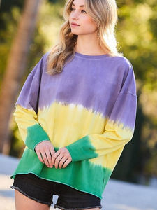 T-shirt graphique tie-dye personnalisé en gros, col rond, manches longues, coupe oversize pour femme - Product Image 4