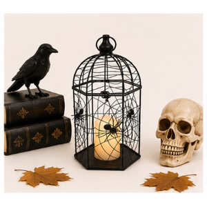Wholesale Halloween Decor Spider Web Black Metal Birdcage <b>Lantern</b> Spooky Iron Wire Candle Holder for Haunted House & Party Decor - Product Image 4