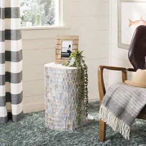 Inlaid Shell Cylinder Accent <b>Stools</b> Mother of Pearl Handcrafted Mosaic Small Side Table For Living Room <b>Bedroom</b> Decor - Product Image 3