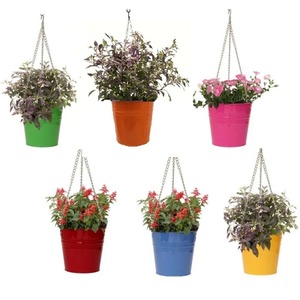 Pots à fleurs suspendus en métal avec chaînes, jardinières colorées pour une utilisation en intérieur et en extérieur - Product Image 5
