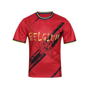 Camiseta de Fútbol de Bélgica para Hombre, Roja, Manga Corta, Cuello Redondo, Sublimada, Transpirable, de Poliéster, Deportiva, Corte Regular, Talla Adulto - Product Image 1