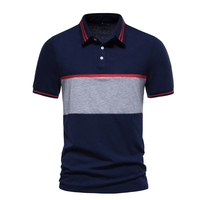 Kaos Pria Lengan Pendek Polos Katun Rajut Kasual Bernapas Cepat Kering Regular Fit Navy Abu-abu Merah Trim