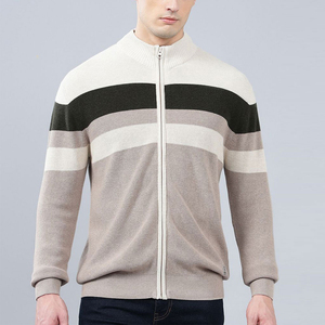 Cardigan en tricot à rayures pour homme, col roulé, manches longues, laine acrylique, vêtements décontractés d'hiver - Product Image 4