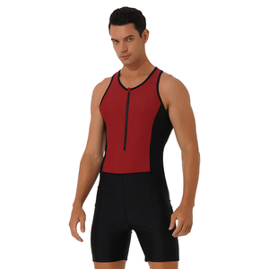 Combinaison de lutte à blocs de couleurs rouge et noir, en spandex et nylon extensibles, pour adultes - Product Image 3