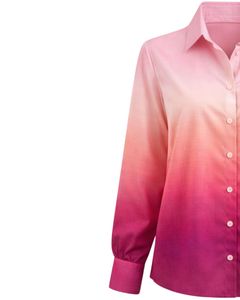 Chemise boutonnée à manches longues pour femme, dégradé rose clair à fuchsia, style décontracté pour le bureau, fabrication sur mesure, vêtements OEM personnalisés. - Product Image 3