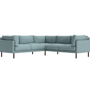 Sofá seccional esquinero moderno de mediados de siglo CA Venice con tapicería de tela azul claro para un aspecto suave en la sala de estar. - Product Image 3