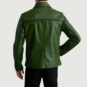 เสื้อแจ็คเก็ตหนังสีเขียวทรงเข้ารูปสำหรับผู้ชาย ยี่ห้อ RELEVO INDUSTRIES คอปกพับได้ ปิดด้วยซิป สไตล์นักขี่มอเตอร์ไซค์ เหมาะสำหรับใส่ในฤดูใบไม้ร่วง - Product Image 3