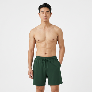 Men's Solid <b>Green</b> Drawstring Shorts Mid Waist Quick Dry Casual Knitted Polyester Short <b>Pants</b> - Product Image 3