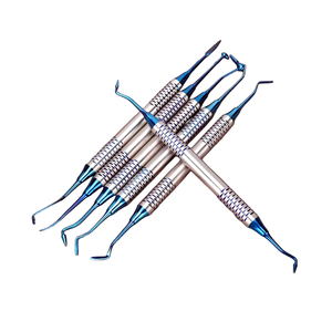 Ensemble d'instruments chirurgicaux dentaires en acier inoxydable, poignée moletée manuelle, couleur bleue, classe I - Product Image 5