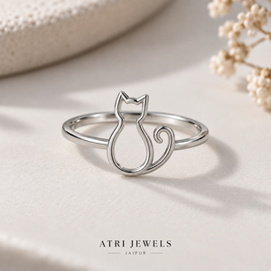 Anillo de Plata de Ley 925 con Baño de Rodio, Diseño de Gato, Banda Abierta, Silueta Animal, Anillo Fino Romántico y Moderno para Mujer, Joyería de Regalo - Product Image 1