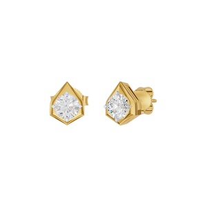 Boucles d'oreilles clous en or 18 carats avec diamants ronds taille brillant, à quatre griffes, pour femme, idéales pour les fêtes et mariages - Product Image 2
