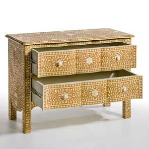 Commode contemporaine en bois avec incrustations en os, fabriquée à la main, pour la décoration du salon et de la chambre. - Product Image 1