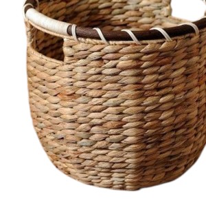 Handmade Woven Water Hyacinth <b>Basket</b> with Built in Handles Round Storage Bin Eco Friendly Laundry <b>Hamper</b> <b>for</b> Home Decor - Product Image 5