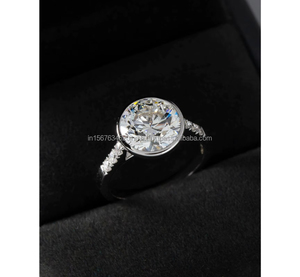 Anillo de compromiso/boda unisex de oro blanco fino de 14k con diamante brillante cultivado en laboratorio IGI, engaste de bisel vintage, para aniversario - Product Image 1
