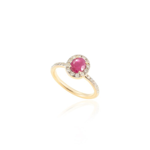 14K Solid Gold Oval Ruby & Halo <b>Diamond</b> Prong-Set Wedding <b>Ring</b> - Product Image 3