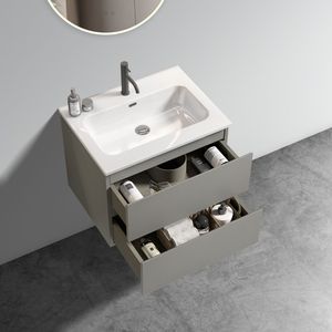 Mobile Bagno Sospeso Grigio Spaziale da 24 Pollici con Ampio Spazio Contenitivo, Lavabo in Ceramica e Foro per Rubinetto Singolo - Design Moderno - Product Image 4