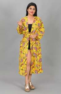 ชุดคลุมคอวีผ้าฝ้ายพิมพ์ลายบล็อก สวมใส่สบาย สวยสง่า เหมาะสำหรับฤดูใบไม้ร่วง ฤดูหนาว ฤดูใบไม้ผลิ ชุดคลุมชายหาดลายดอกไม้ ชุดคลุมคิโมโนสำหรับคุณแม่ตั้งครรภ์ สวมใส่ได้ทุกฤดู - Product Image 4