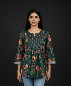 <b>Women</b> Wear <b>Red</b> Floral Printed Pure Cotton Kurti and Top Loose Fit Traditional Casual Wear India Style Daily Wear Top Kurtis - Product Image 2
