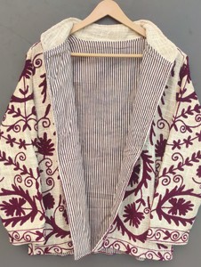 Beautiful Unisex Short Winter Suzani <b>Jacket</b> Hand Embroidery <b>Quilted</b> 100% Cotton Breathable V-neck Floral <b>Pattern</b> Eco-Friendly - Product Image 3