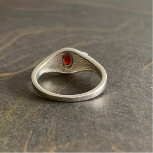 Handmade Natural Oval Carnelian Ring in <b>Solid</b> <b>Silver</b> Band Floral Textured Vintage Jewelry for Occasion Gift - Product Image 3