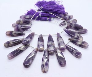 Cuentas de amatista natural bioactivada AAA, forma de pera lisa, de 9x27 a 10x34 mm, cuentas de amatista de 6 pulgadas, hilo de cuentas de amatista en forma de pera. - Product Image 1