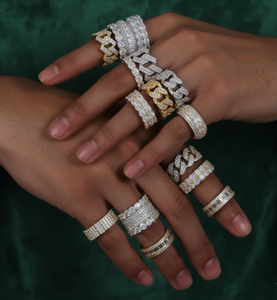 18K Gold Plated Iced Cuban Link <b>Ring</b> Lab Diamond Minimalist Hip Hop <b>Stacking</b> Band Unisex Daily Statement Gift - Product Image 4
