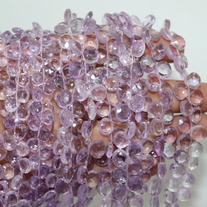 Perles en améthyste rose facettées en forme de cœur 8-9mm, 8 pouces, taille briolette, pierres précieuses naturelles pour la fabrication de bijoux à prix de gros - Product Image 4