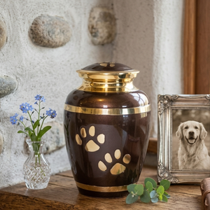 Urna de cremación para mascotas de aluminio marrón, urna metálica conmemorativa para guardar recuerdos, urna para cenizas con huella de pata para la memoria de tu mascota - Product Image 3