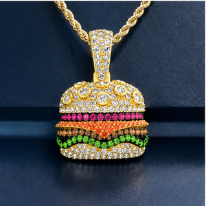 Trendy Mini Burger Food Shape Charms Pendants <b>Necklace</b> 10K <b>Solid</b> Gold Customizable Moissanite Diamond Unisex Kids Gift Jewelry - Product Image 2