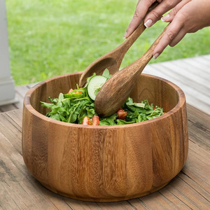 ชามสลัดไม้อะคาเซียทนทานสำหรับใช้ในห้องครัวที่บ้านโต๊ะวางกลางเหมาะสำหรับผักผลไม้สลัด - Product Image 6