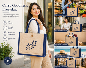Dual Color Laminated Jute Tote <b>Bag</b> Rope Button Closure Eco Friendly Reusable Shopping <b>Bag</b> Custom Logo Printed Promotional <b>Gift</b> - Product Image 2