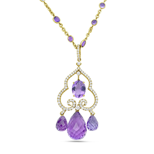 Colgante Minimalista de Oro de 14K con Baño de Rodio, con Amatista de 22.10 CT, Zafiro y Diamantes - Product Image 1