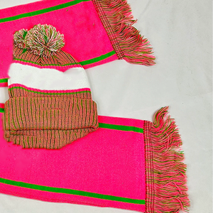 Écharpe en tricot rose et vert surdimensionnée AKA Sorority pour femme, mélange de cachemire de luxe, longue étole enveloppante, douce, chaude, à bords rayés, hiver - Product Image 5