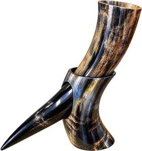 Corne à boire viking artisanale, style nordique traditionnel, authentique, avec support en cuir, à prix avantageux. - Product Image 2