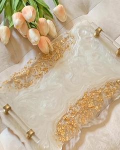 Nouveauté Plateau polyvalent en résine orange avec motif en marbre Plat de service élégant pour la maison et la table à manger pour la fête - Product Image 5