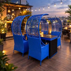 Ensemble de salle à manger sur le toit en rotin tressé 4 places avec chaises et table, design contemporain, léger et durable, couleur et taille personnalisables - Product Image 1